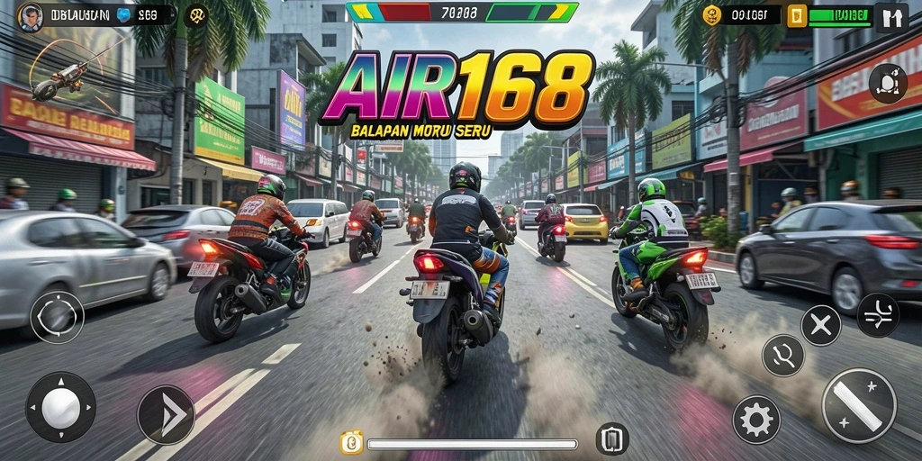 Screenshot utama AIR168 menampilkan balapan motor yang intens dan menegangkan.