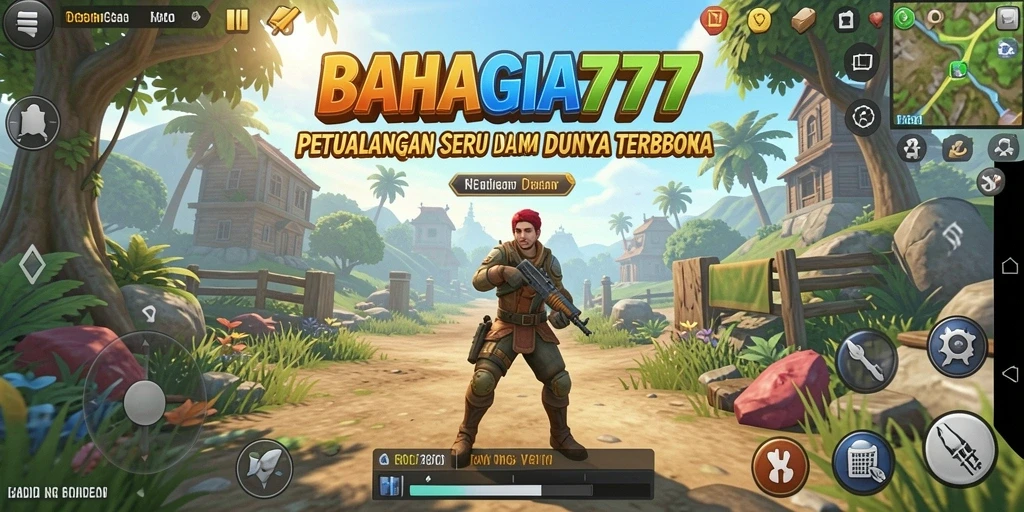 Tangkapan layar gameplay BAHAGIA777 yang menampilkan dunia terbuka yang luas dan indah.
