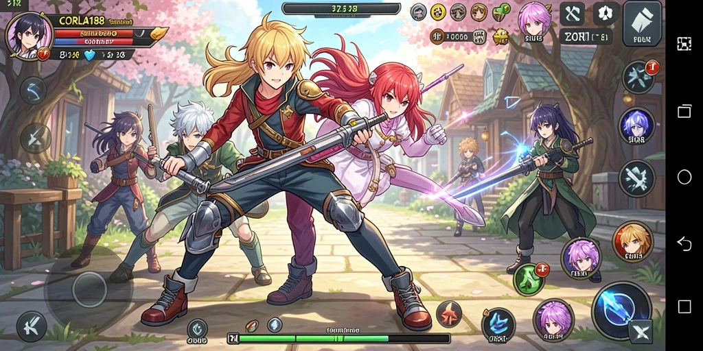 Tangkapan layar gameplay CORLA188 yang menampilkan aksi karakter anime.