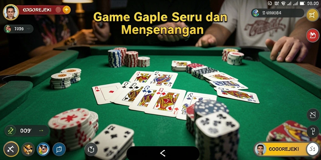 Screenshot GOGOREJEKI menampilkan gameplay Gaple yang penuh aksi.