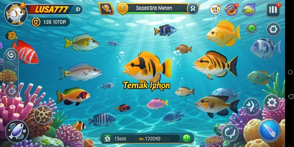 Screenshot menunjukkan aksi seru dalam permainan Tembak Ikan LUSA777.