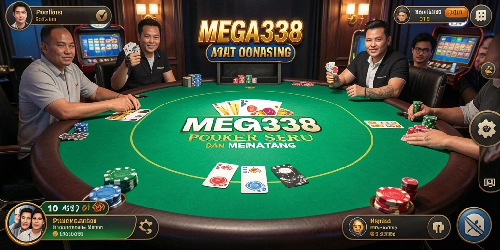 Tampilan utama MEGA338 menampilkan gameplay Poker yang menarik dan interaktif.
