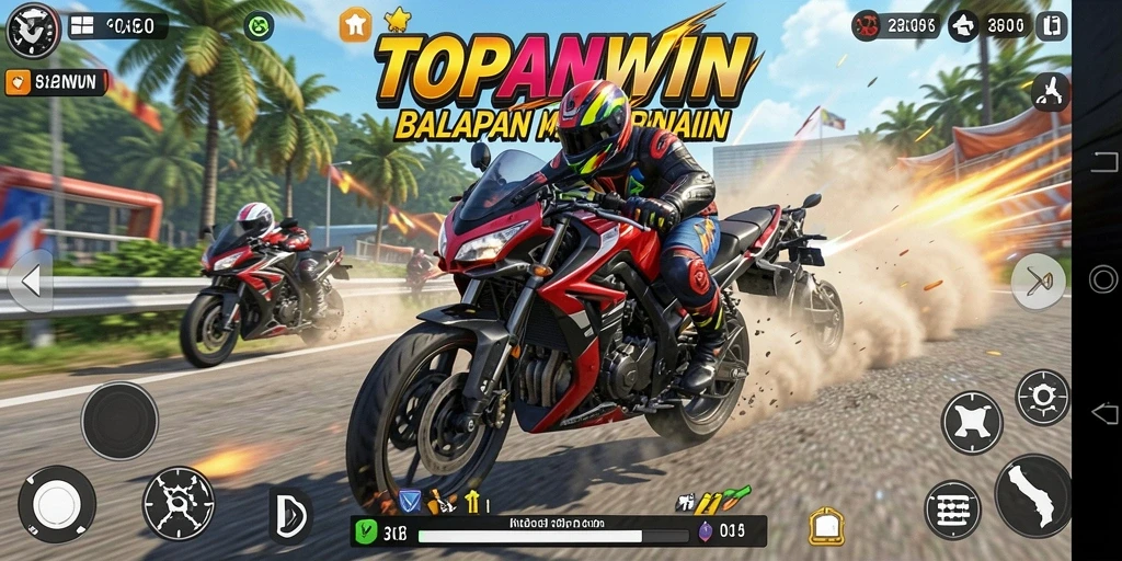 Tampilan gameplay balapan motor yang intens dan mendebarkan.
